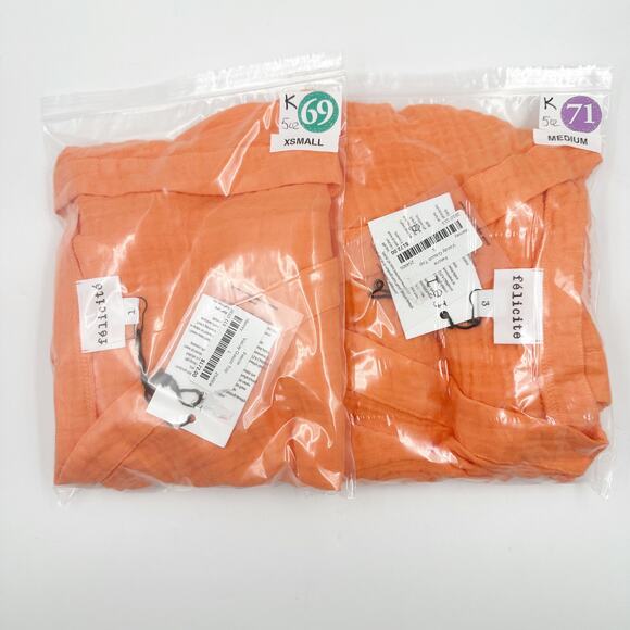 Felicite Vacay Gauze Cotton Smocked Waisted Crop Top Mamey Tangerine Orange Med - Picture 6 of 7